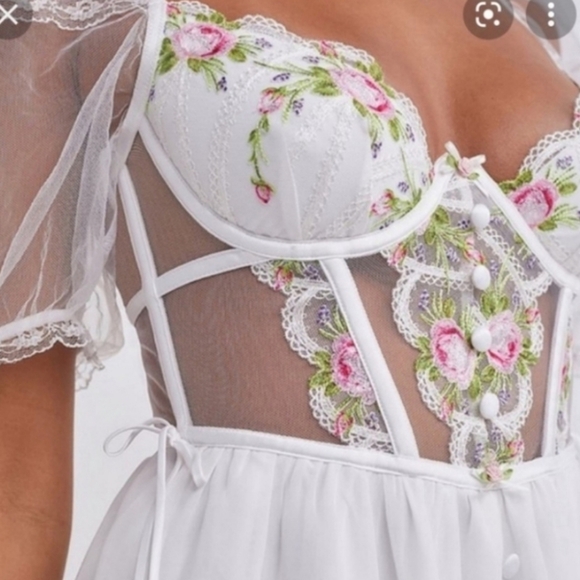New! For Love And Lemons Trellis Rose Bustier White Mini Dress - Picture 6 of 14